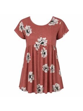 Hailey & Co Women’s Small Floral Babydoll Tunic Top Pink Short Sleeve USA Made